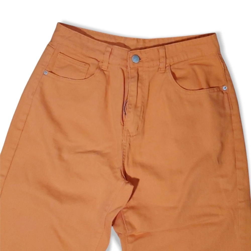 Shein Size 10 Jeans 100% Cotton Denim Orange Wide Straight Leg Pants High Rise - Picture 5 of 11